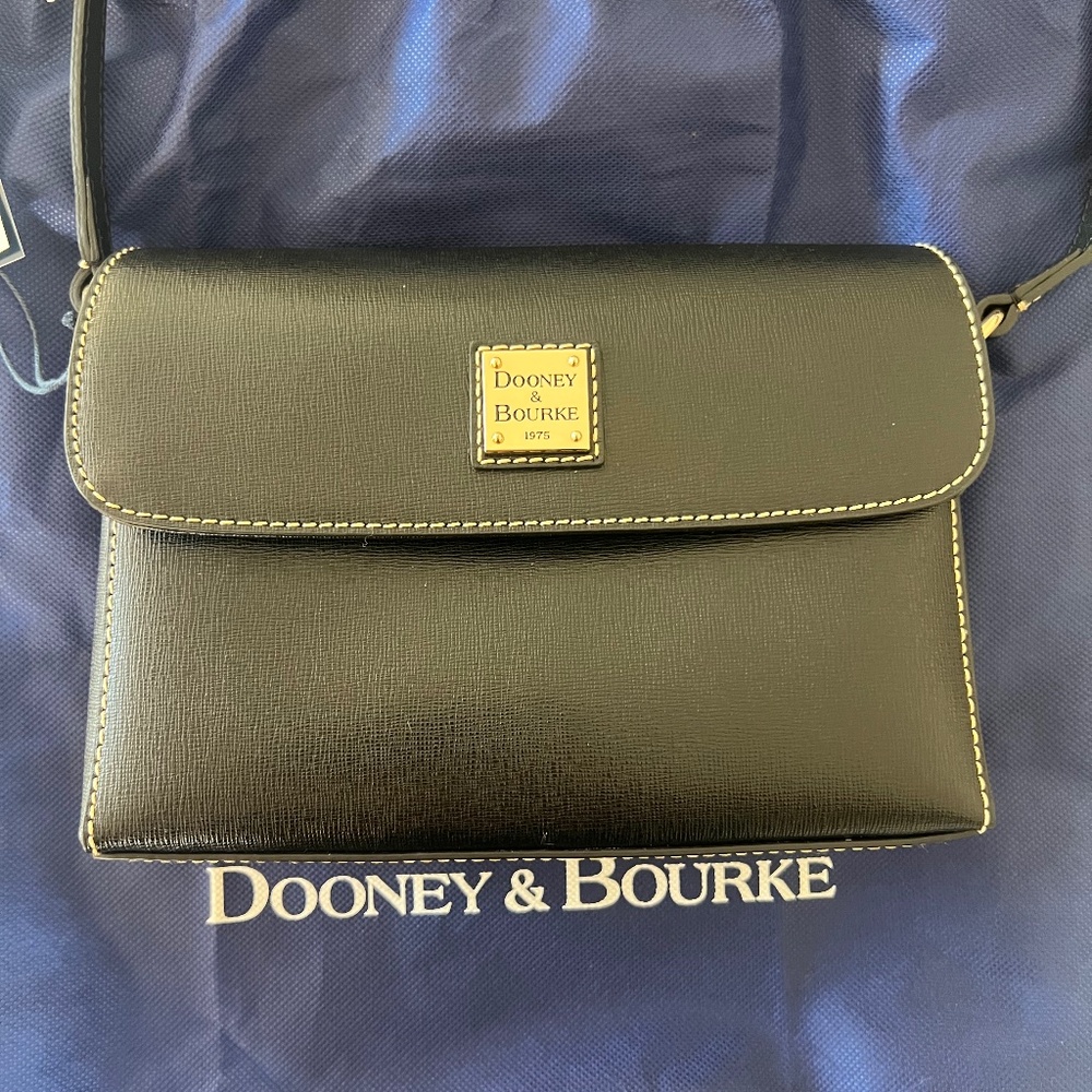 Dooney & Bourke Black Crossbody Bag with Gold Plaque